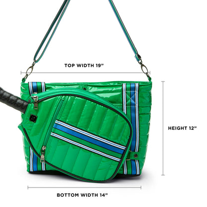 Think Royln Ace of the Court pickleball bag in sleek black patent finish, designed for stylish and functional pickleball gear storage.