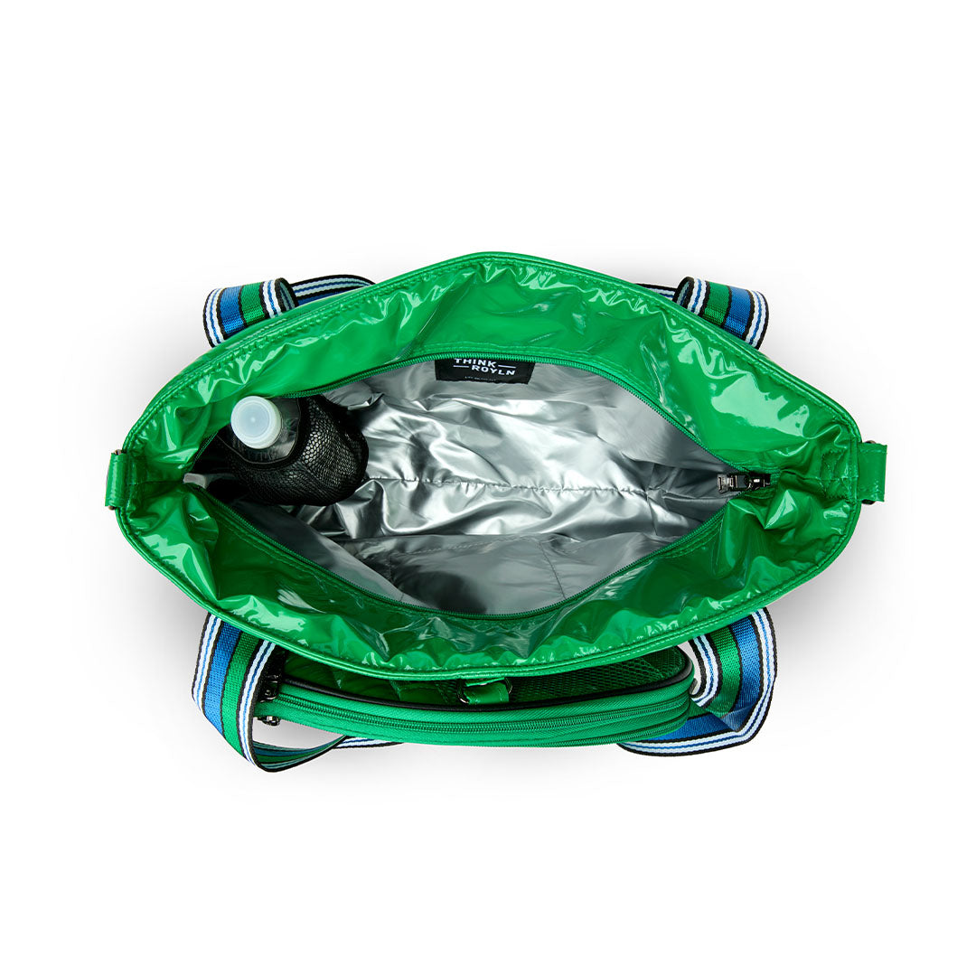 Black patent Ace of the Court pickleball bag by Think Royln, stylish and functional sports accessory with multiple compartments.