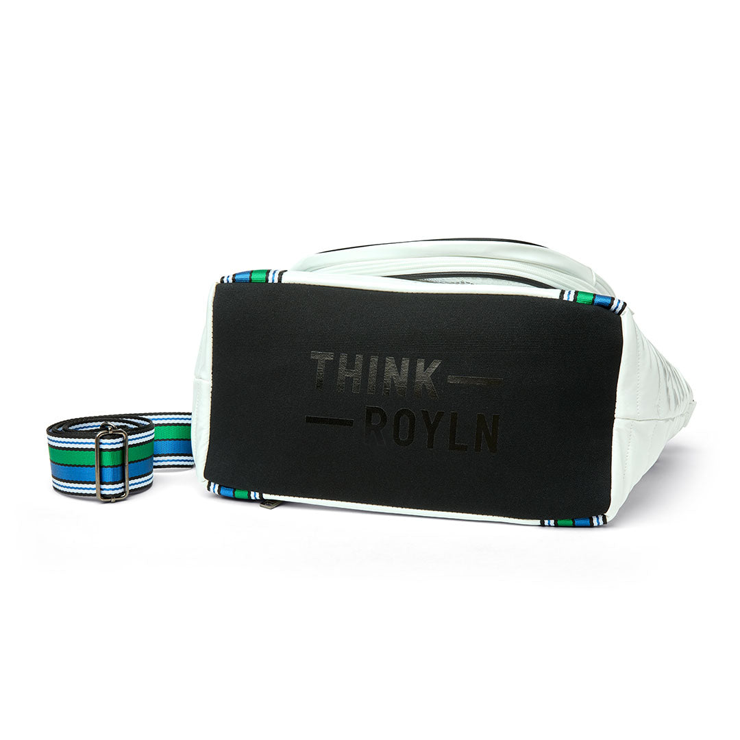 Think Royln Ace of the Court pickleball bag in sleek black patent finish, designed for stylish sports gear storage.
