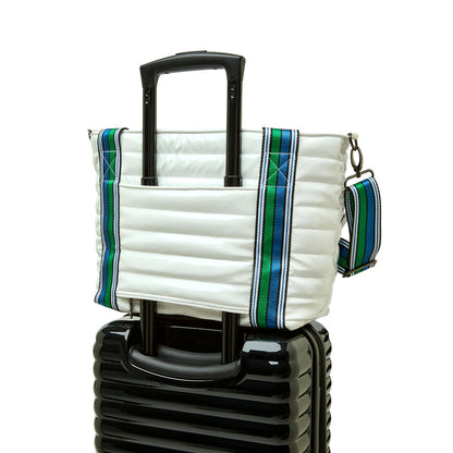 Black patent Ace of the Court pickleball bag by Think Royln with multiple compartments and sleek design for easy carrying.