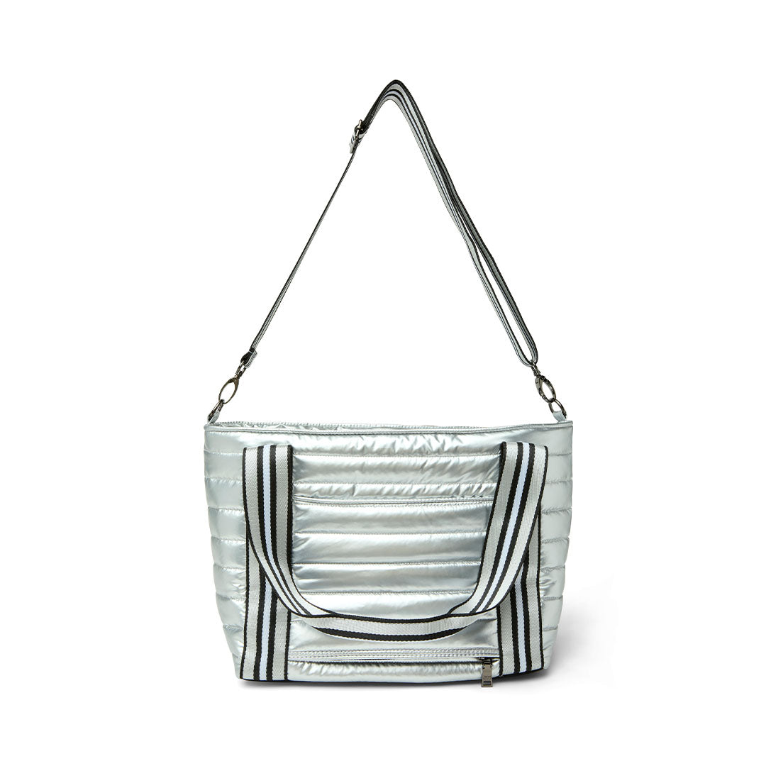 Black patent Ace of the Court Pickleball Bag by Think Royln with multiple compartments and stylish design.