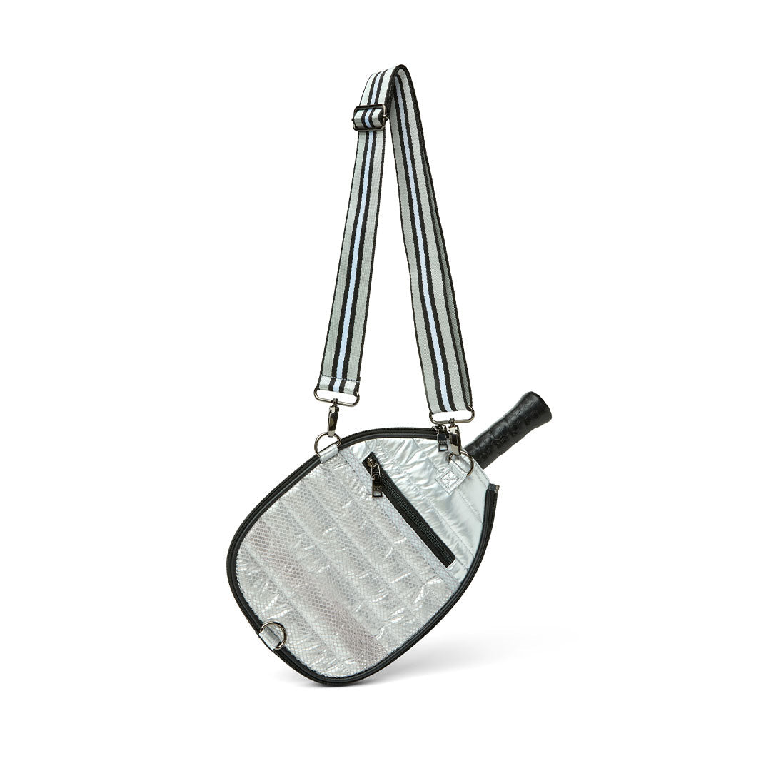 Black patent Ace of the Court pickleball bag by Think Royln with multiple compartments and stylish design for players.