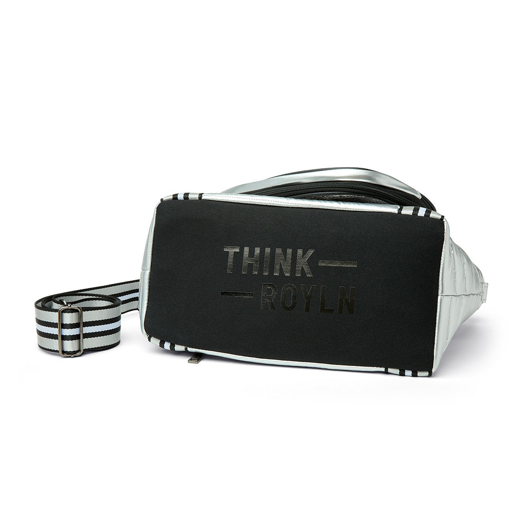 Black patent Ace of the Court pickleball bag by Think Royln with multiple compartments and stylish design.