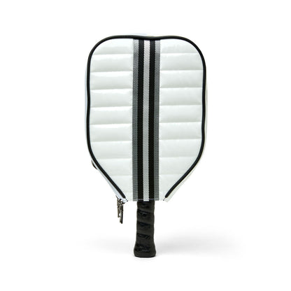White patent Sporty Spice Pickleball Bag by Think Royln with sporty design and multiple compartments for pickleball gear.