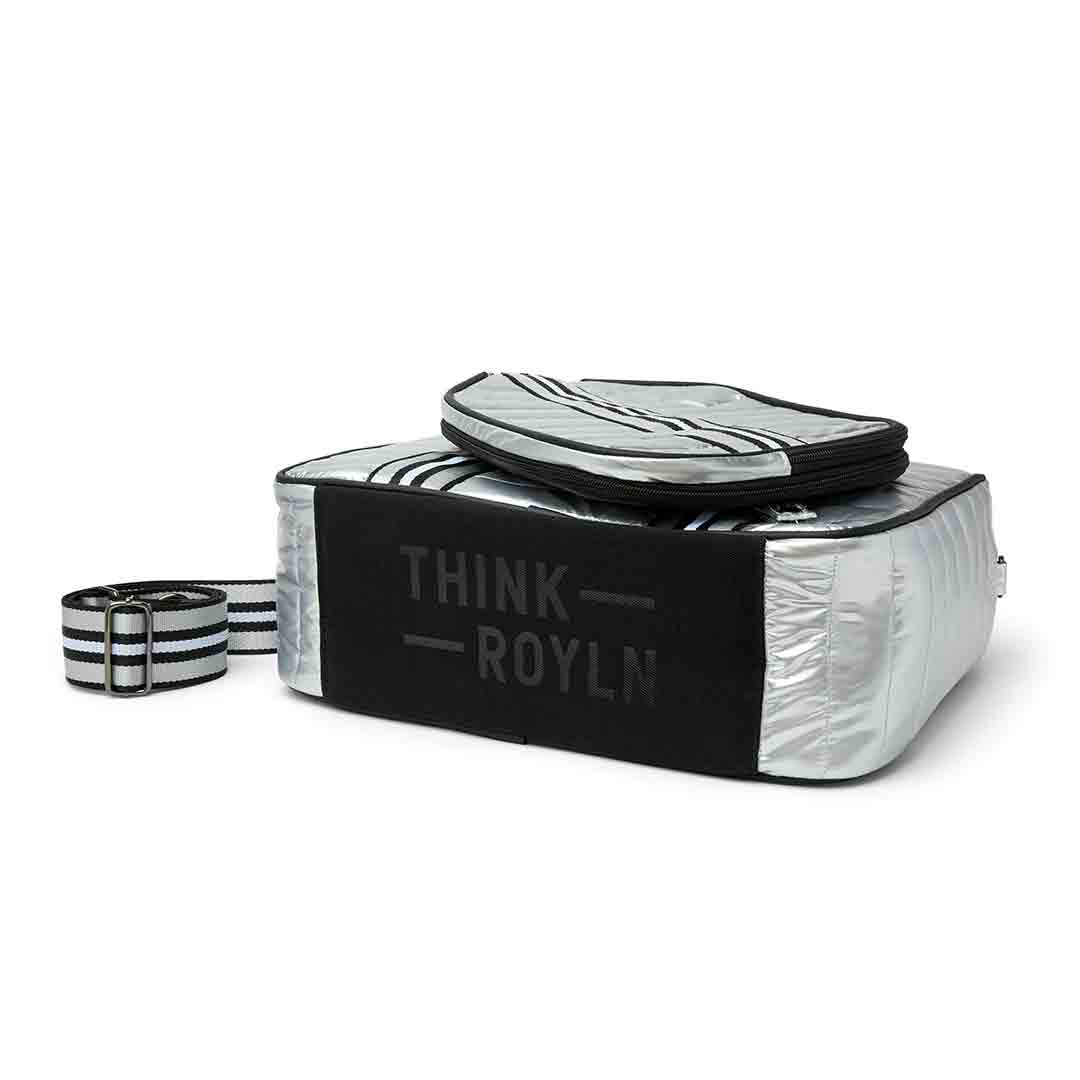 Think Royln Sporty Spice pickleball bag in white patent finish with multiple compartments and sporty design.