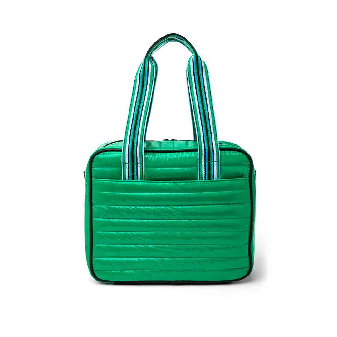 White patent Sporty Spice Pickleball Bag by Think Royln with sporty design and multiple compartments for pickleball gear.