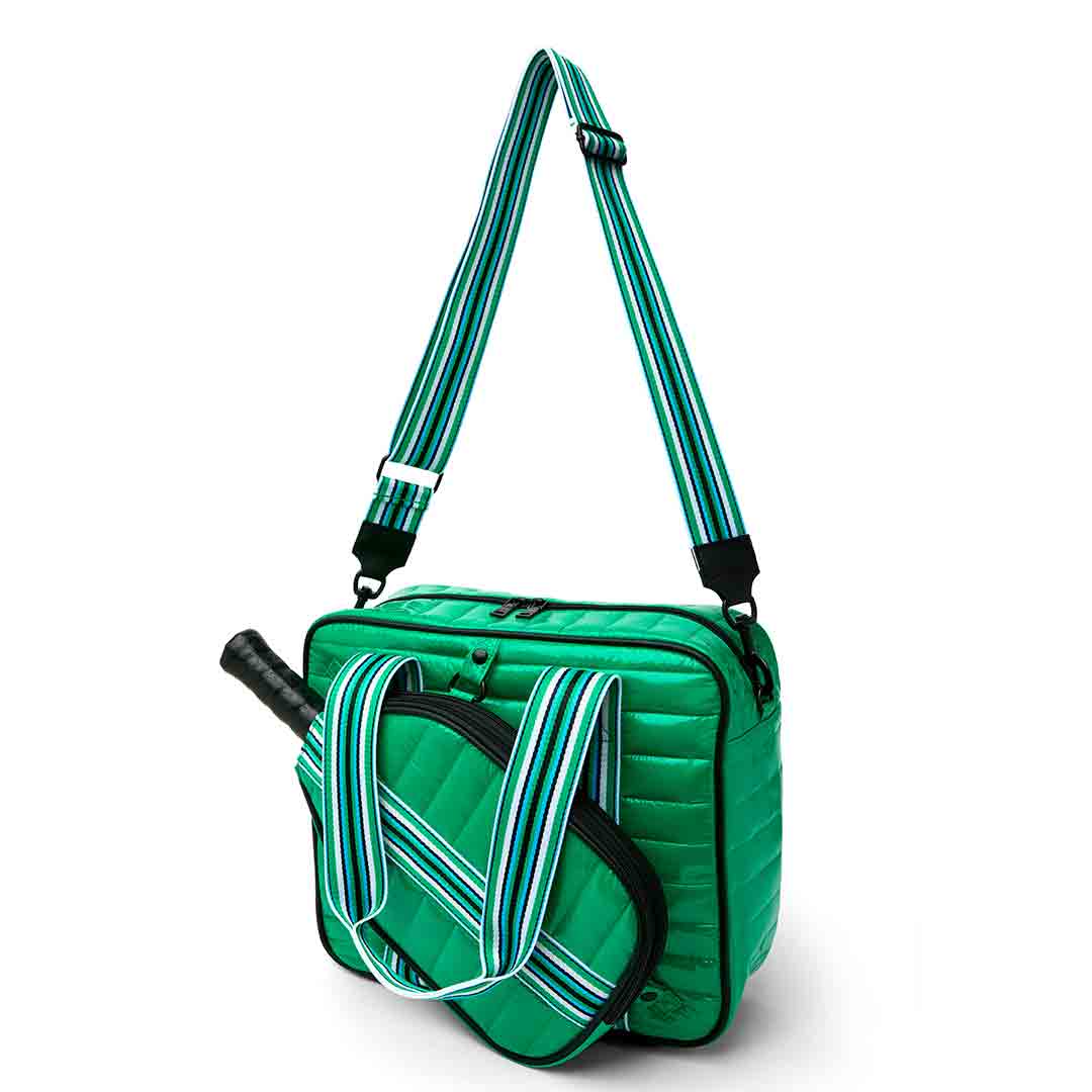 Think Royln Sporty Spice pickleball bag in white patent finish, designed for carrying pickleball equipment and accessories.
