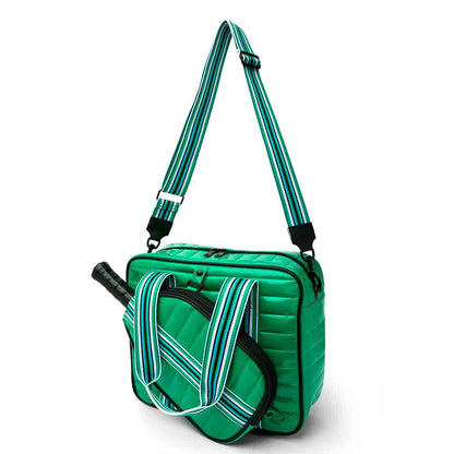 Think Royln Sporty Spice pickleball bag in white patent finish, designed for carrying pickleball equipment and accessories.