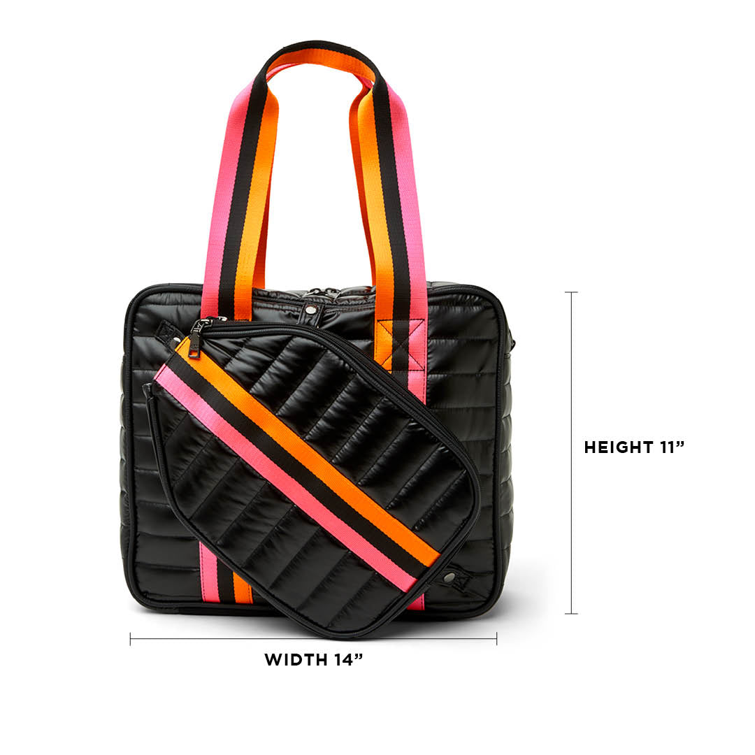 White patent Sporty Spice Pickleball Bag by Think Royln with sporty design and multiple compartments for pickleball gear.