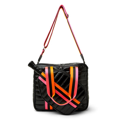 White patent Sporty Spice Pickleball Bag by Think Royln with multiple compartments and sporty design for convenient sports storage.