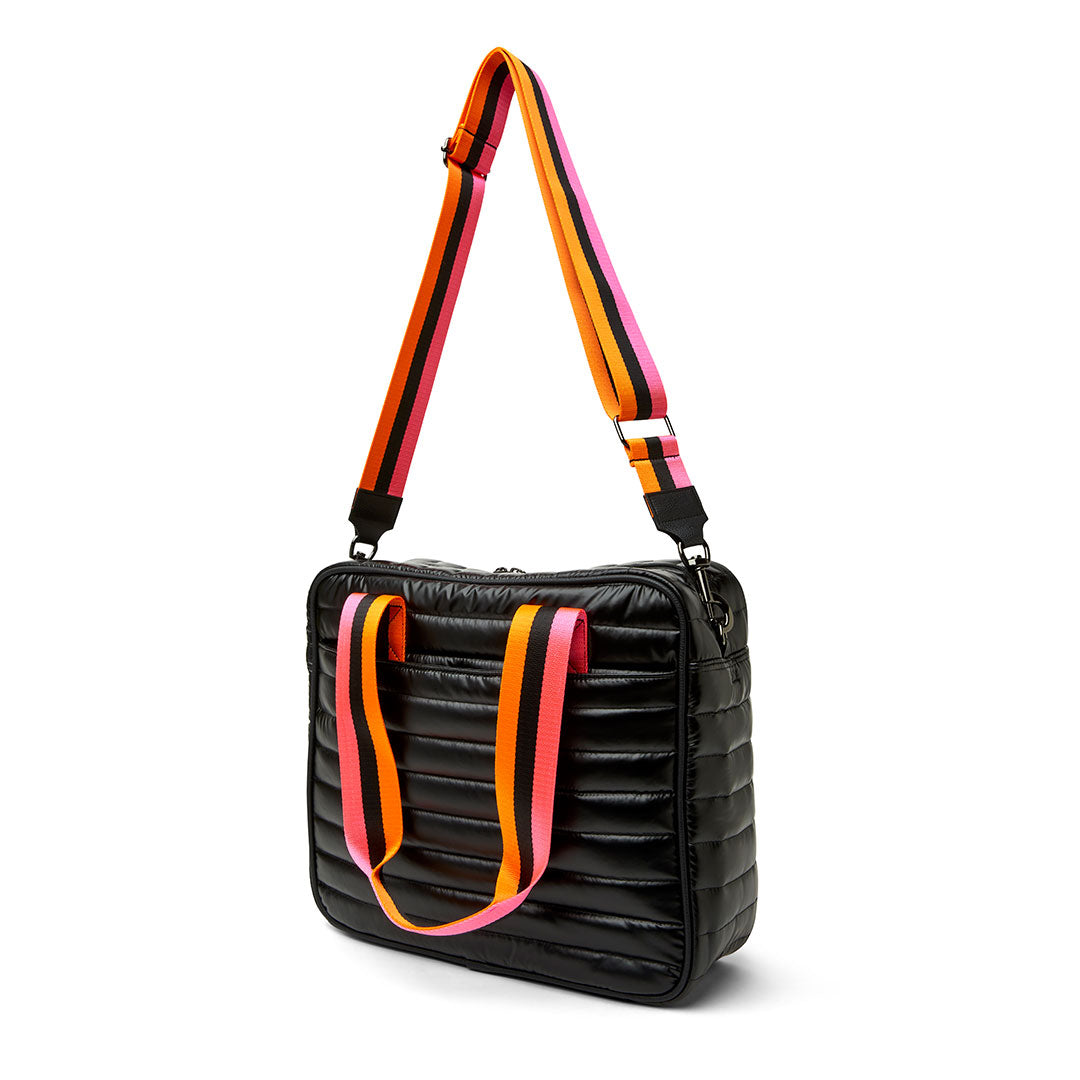 Think Royln Sporty Spice pickleball bag in white patent with sporty design and multiple compartments for gear storage.