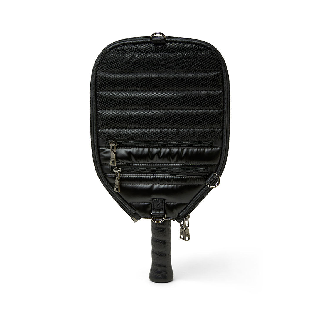 White patent Sporty Spice Pickleball Bag by Think Royln featuring multiple compartments and sporty design for pickleball accessories.