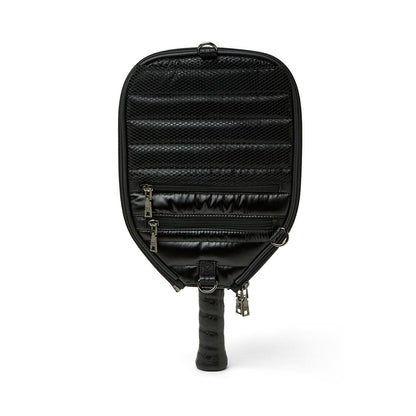 White patent Sporty Spice Pickleball Bag by Think Royln featuring multiple compartments and sporty design for pickleball accessories.