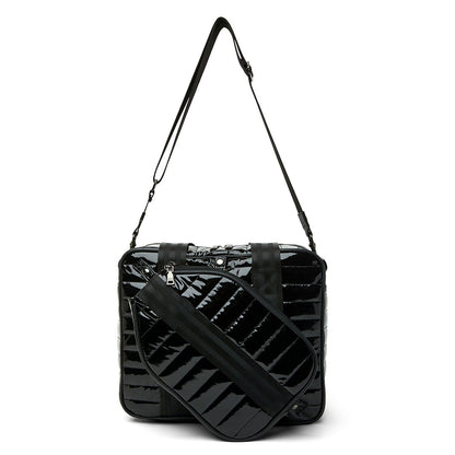 White patent Sporty Spice pickleball bag by Think Royln with multiple compartments and sporty design for active players.