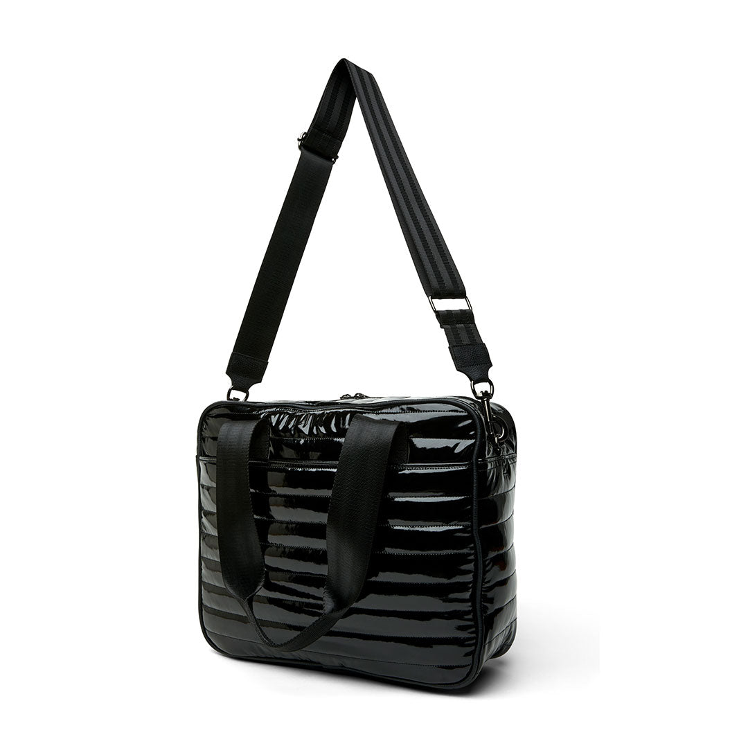 White patent Sporty Spice Pickleball Bag by Think Royln, featuring multiple compartments and sporty design.