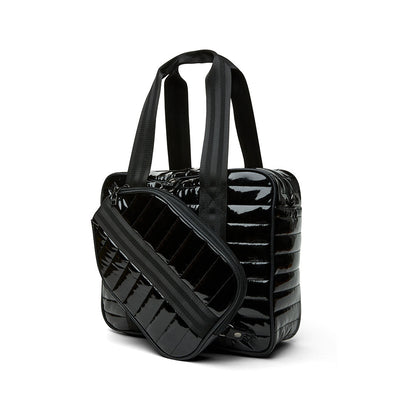 White patent Sporty Spice Pickleball Bag by Think Royln with sleek design and multiple compartments for sports gear.