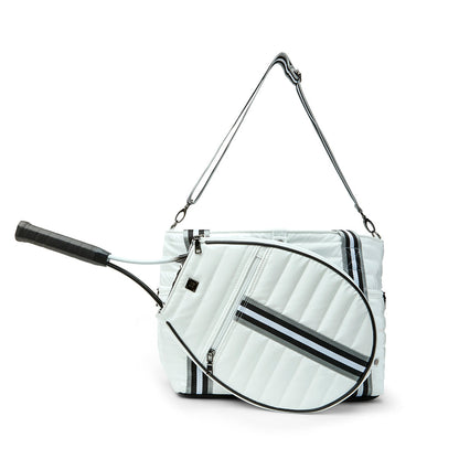 Black patent Love Royln tennis bag by Think Royln with sleek design and spacious interior for tennis gear.