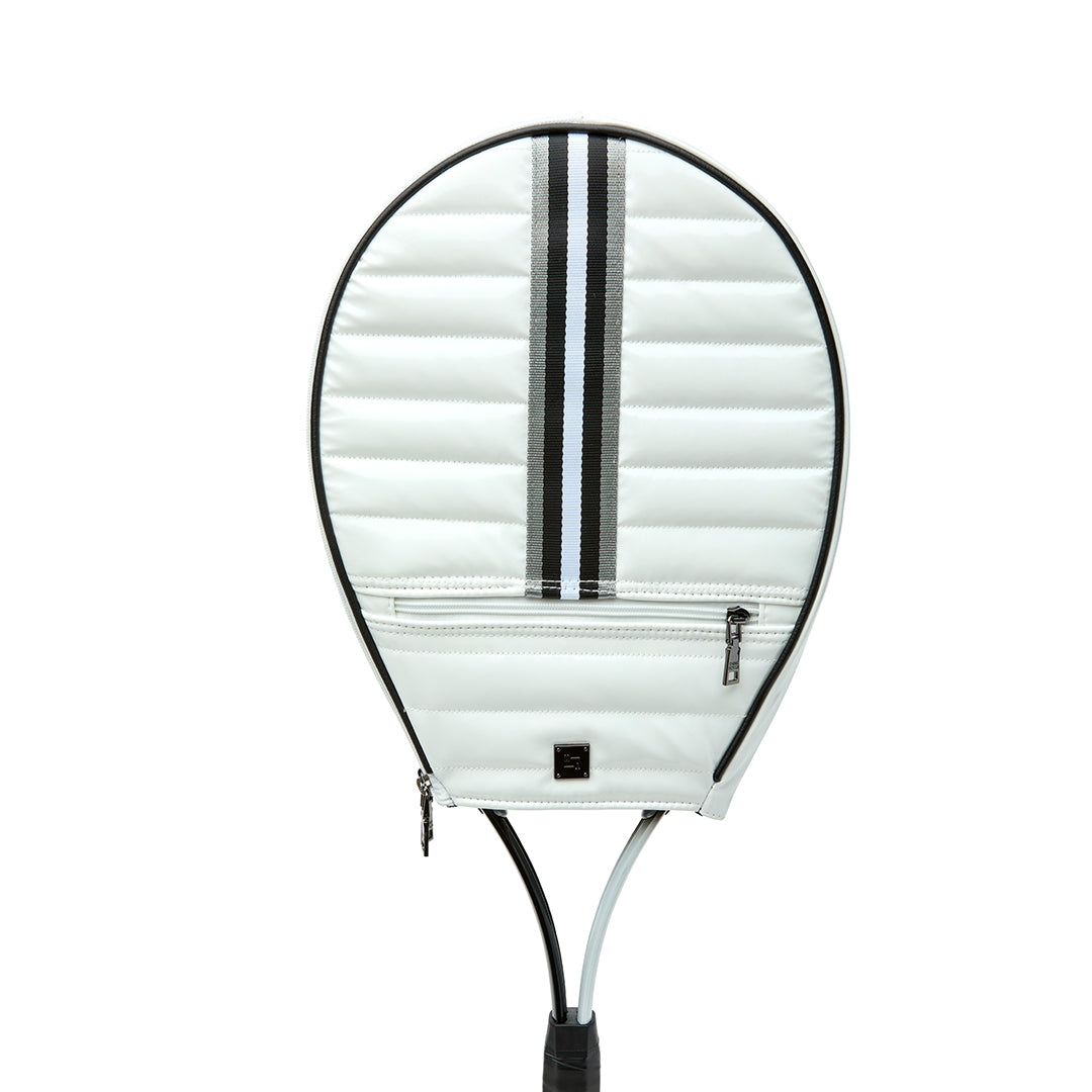 Black patent Love Royln tennis bag by Think Royln with sleek handles and spacious interior for tennis accessories and gear.
