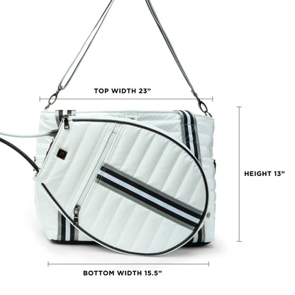 Black patent Love Royln tennis bag by Think Royln with sleek design and spacious interior for sports and travel.