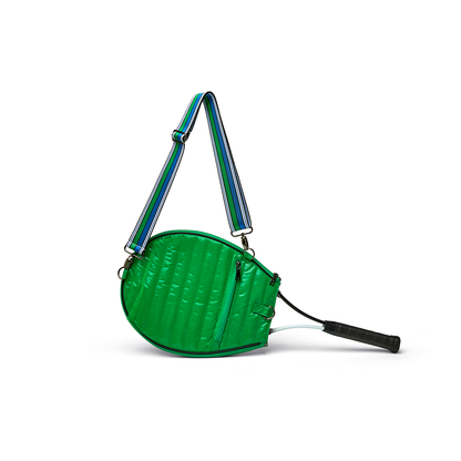 Black patent Love Royln tennis bag by Think Royln with sleek design and spacious compartments for tennis gear.
