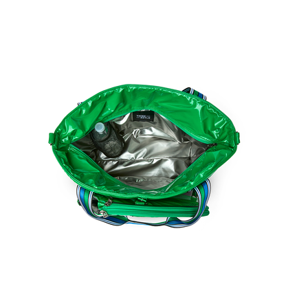Black patent Love Royln tennis bag by Think Royln with sleek design and spacious compartments for tennis gear storage.