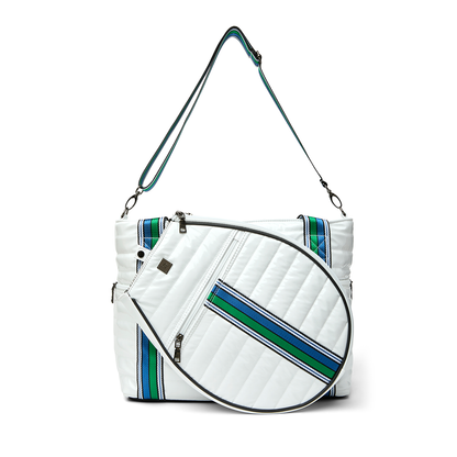 Black patent Love Royln tennis bag by Think Royln with stylish design and spacious compartments for sports and casual use.