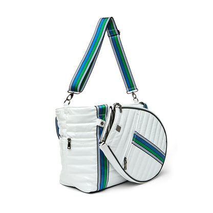 Black patent Love Royln tennis bag by Think Royln with sleek design and multiple compartments for tennis gear.