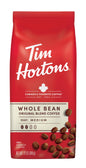 Tim Hortons Whole Bean Original Blend Ground Coffee, 100% Arabica medium roast, 12 oz bag with coffee beans and packaging.