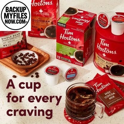 Tim Hortons Dark Roast Ground Coffee in 12 oz bag, 100% Arabica beans, rich and aromatic for brewing at home.