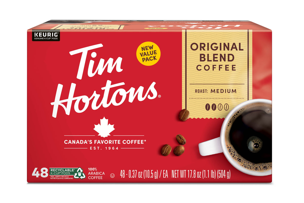 Tim Hortons Dark Roast Keurig coffee pods, 24-count, featuring rich, bold coffee in individual K-Cup pods.