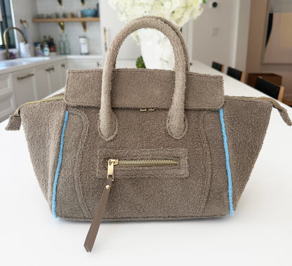 BEACH HAUS Cabana Tote Mini in Tobacco color, woven straw tote bag with leather handles and compact design.