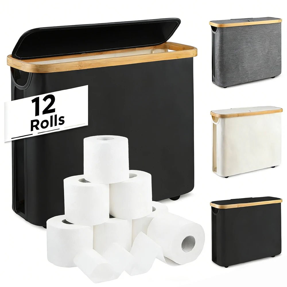 Toilet Paper Storage Basket with Lid Holds 12 Roll Paper Foldable Large Capacity Toilet Paper Holder - BACKUPMYFILESNOW.COM®