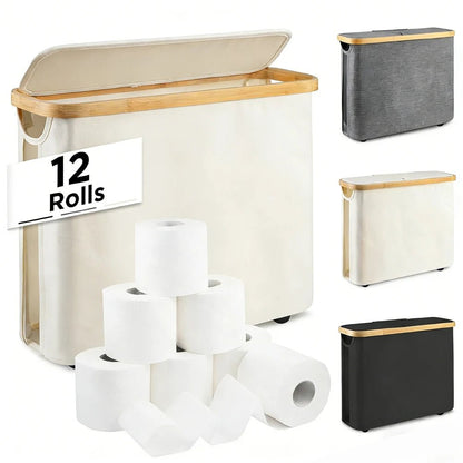 Toilet Paper Storage Basket with Lid Holds 12 Roll Paper Foldable Large Capacity Toilet Paper Holder - BACKUPMYFILESNOW.COM®