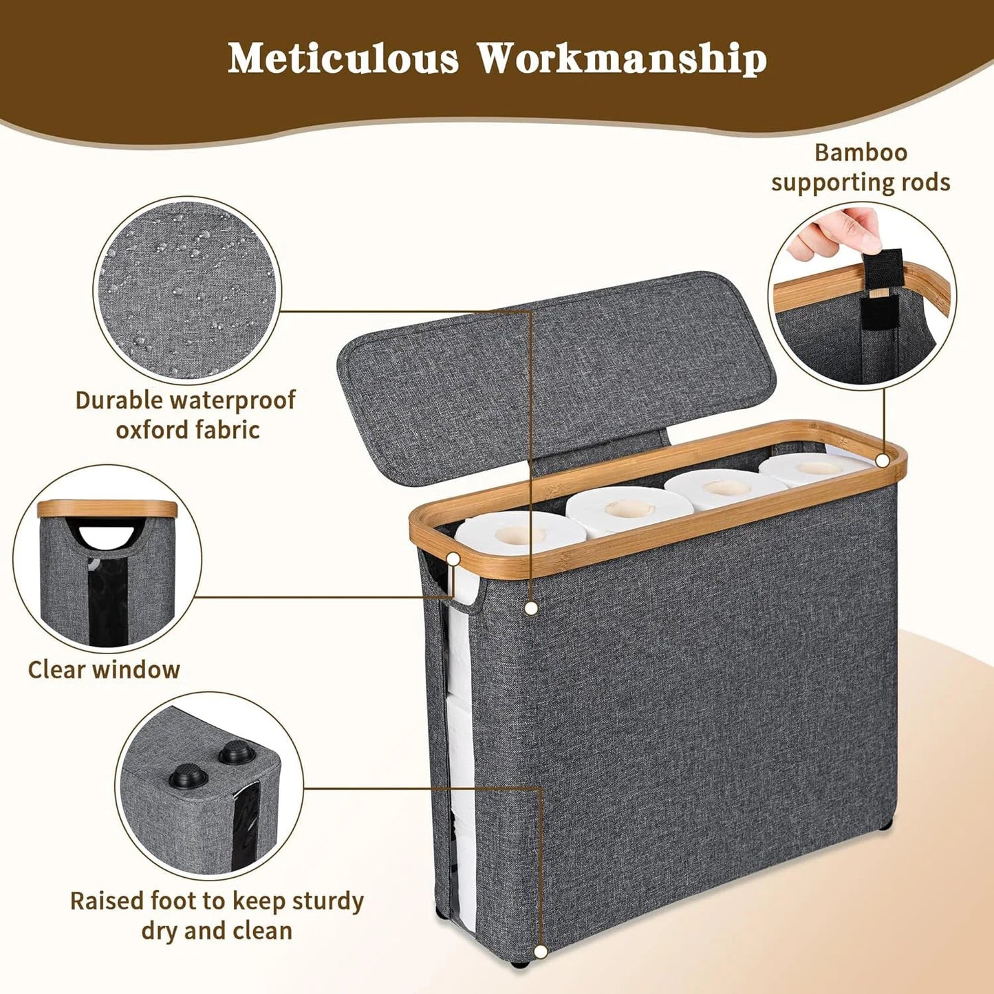 Toilet Paper Storage Basket with Lid Holds 12 Roll Paper Foldable Large Capacity Toilet Paper Holder - BACKUPMYFILESNOW.COM®
