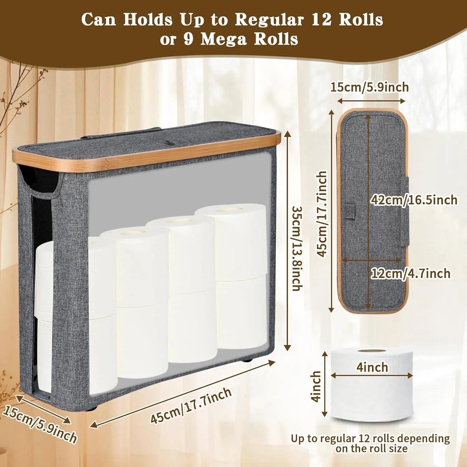 Toilet Paper Storage Basket with Lid Holds 12 Roll Paper Foldable Large Capacity Toilet Paper Holder - BACKUPMYFILESNOW.COM®