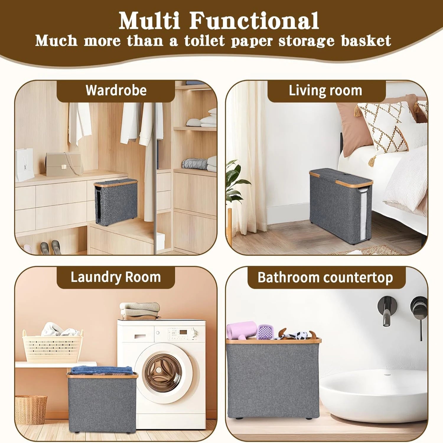 Toilet Paper Storage Basket with Lid Holds 12 Roll Paper Foldable Large Capacity Toilet Paper Holder - BACKUPMYFILESNOW.COM®