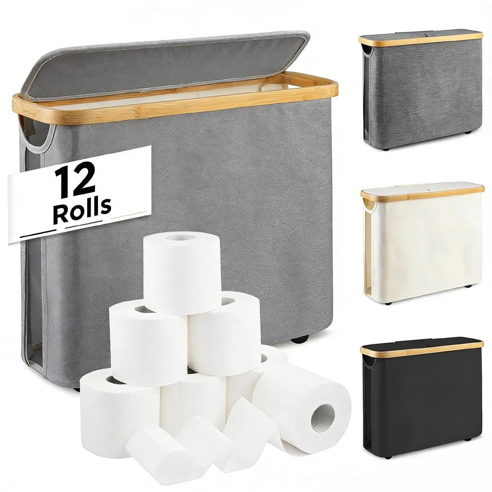 Toilet Paper Storage Basket with Lid Holds 12 Roll Paper Foldable Large Capacity Toilet Paper Holder - BACKUPMYFILESNOW.COM®