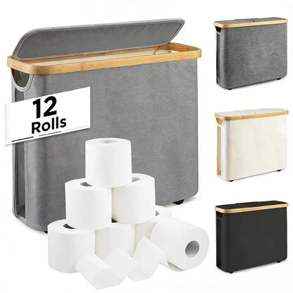 Toilet Paper Storage Basket with Lid Holds 12 Roll Paper Foldable Large Capacity Toilet Paper Holder - BACKUPMYFILESNOW.COM®