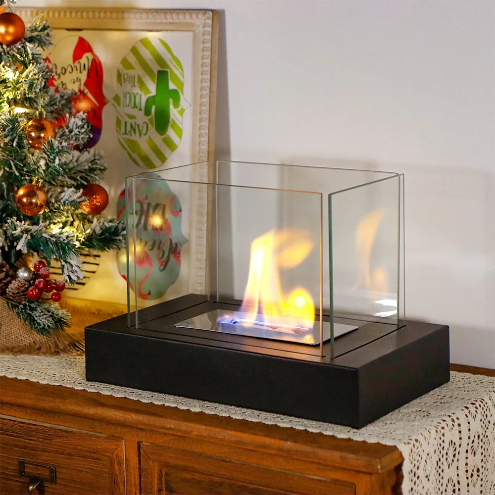 JHY DESIGN rectangular tabletop fireplace fire bowl with 360° view, four-sided glass, gel and ethanol fire feature.