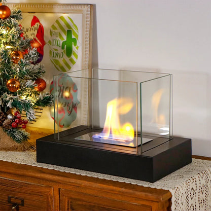 JHY DESIGN rectangular tabletop fireplace fire bowl with 360° view, four-sided glass, gel and ethanol fire feature.