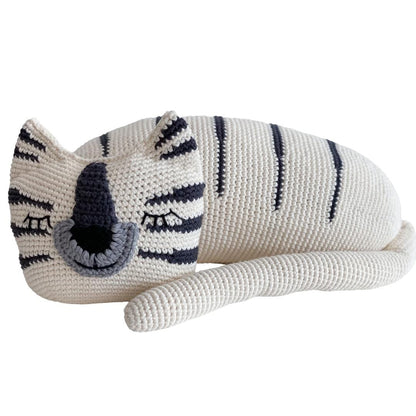 White Torey the Tiger stuffed animal by Bebemoss, handmade from organic cotton, soft and cuddly for kids.