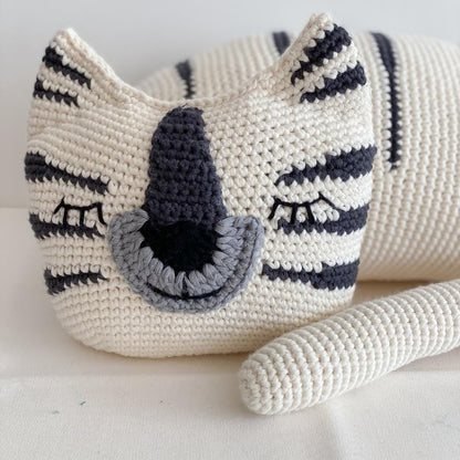 White Torey the Tiger stuffed animal by Bebemoss, handmade organic cotton plush toy with detailed features and soft texture.