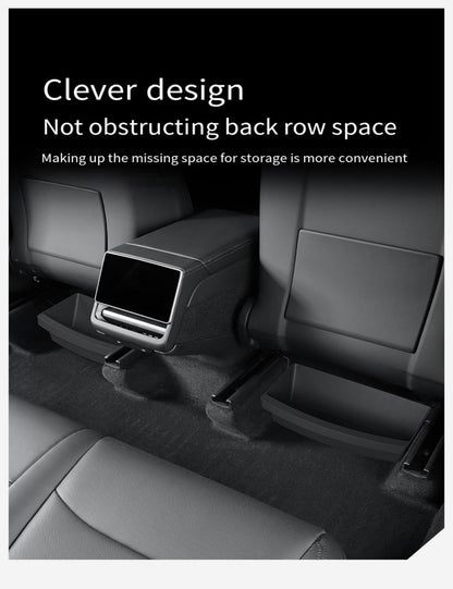 TPE under seat storage box for Tesla Model Y Juniper by TESERY, organized interior storage solution, close-up view.