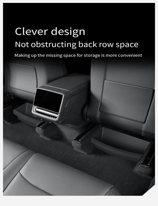 TPE under seat storage box for Tesla Model Y Juniper by TESERY, organized interior storage solution, close-up view.