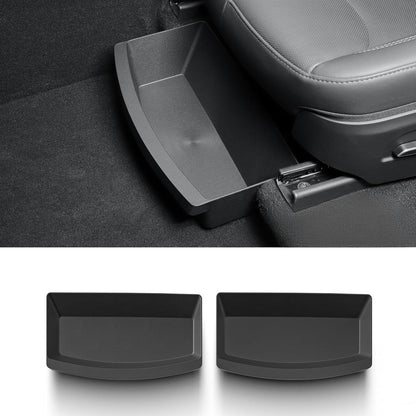 TPE under seat storage box for Tesla Model Y Juniper interior, designed by Tesery for organized vehicle storage