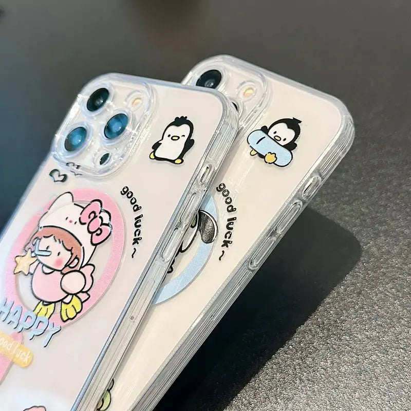 Cute Cartoon Girl Pattern Magnetic Wireless Phone Case