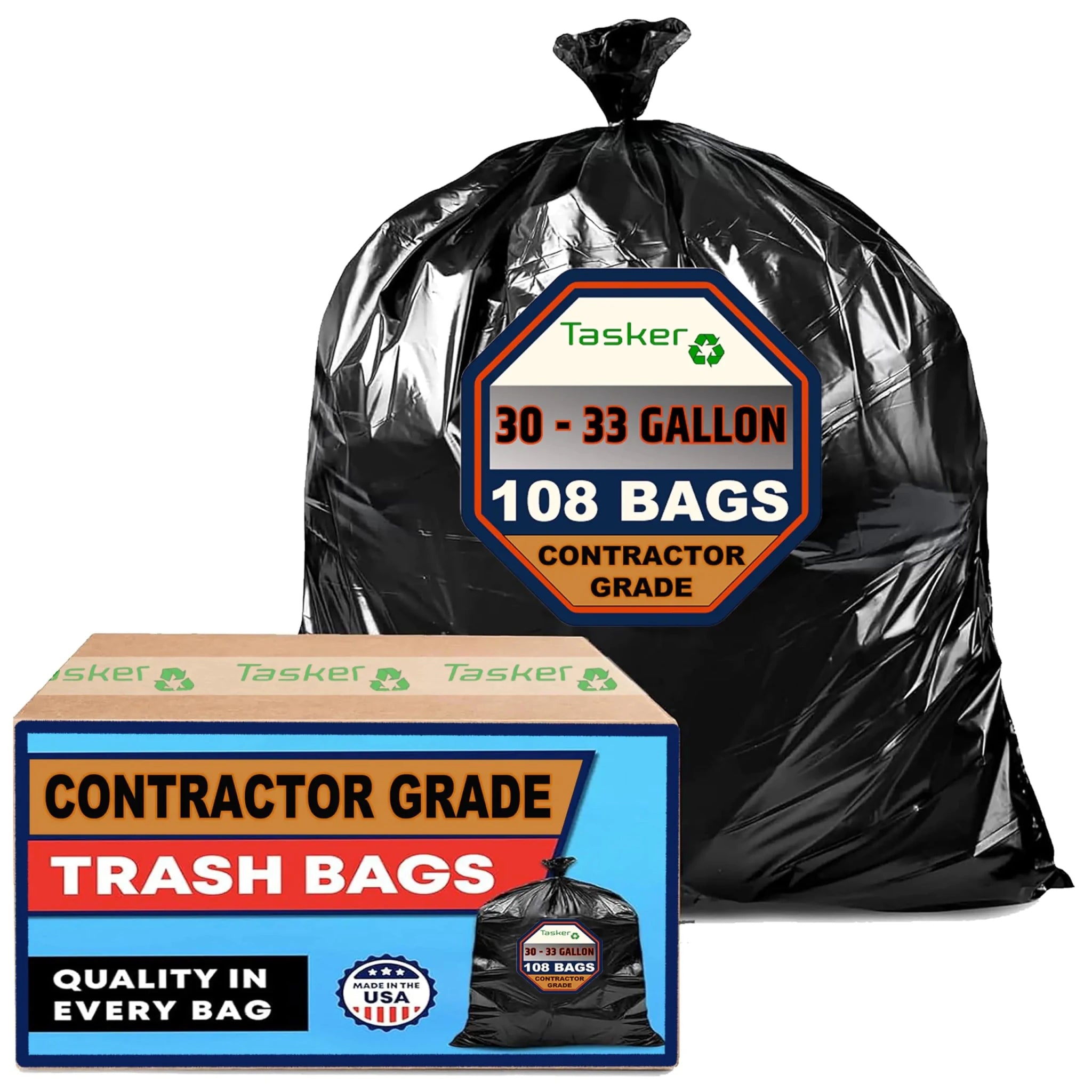 Trash Bags 30 - 33 Gallon Contractor 2 MIL Heavy Duty (Huge 108 Bags w/Ties) Construction Garbage Bags 32 - 33 Gallon Trash Bags Heavy Duty Trash Bags Extra Large Trash Bags for Industrial & Commercial - BACKUPMYFILESNOW