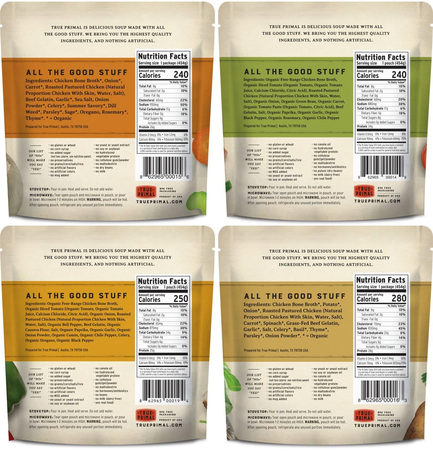 True Primal Souper Chicken Variety 8 - pack, Ready to eat, Gluten free, Paleo, Pastured chicken, Whole30, Keto, Bone broth - BACKUPMYFILESNOW