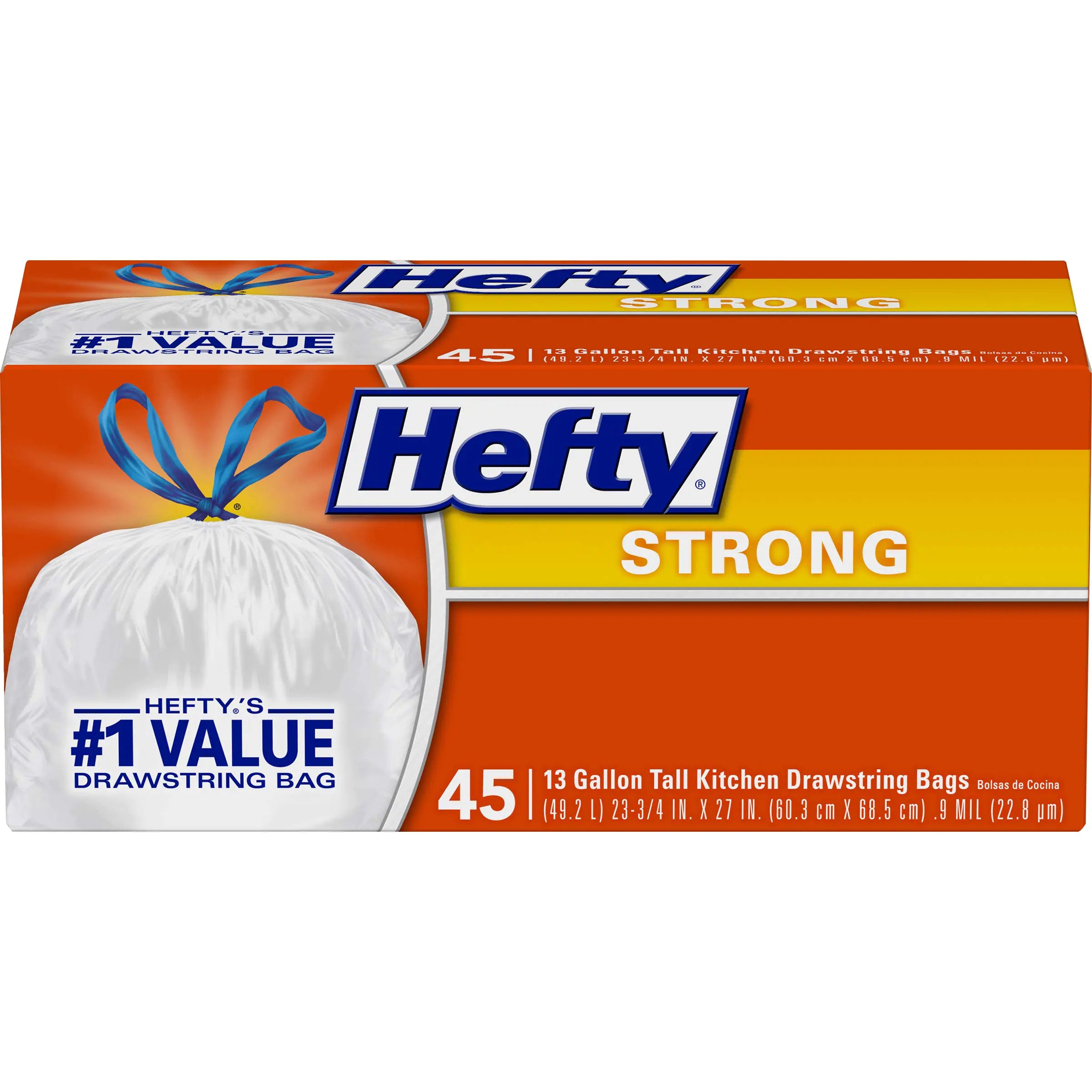 Hefty Strong Tall Kitchen Trash Bags Unscented 13 Gallon 45 Count