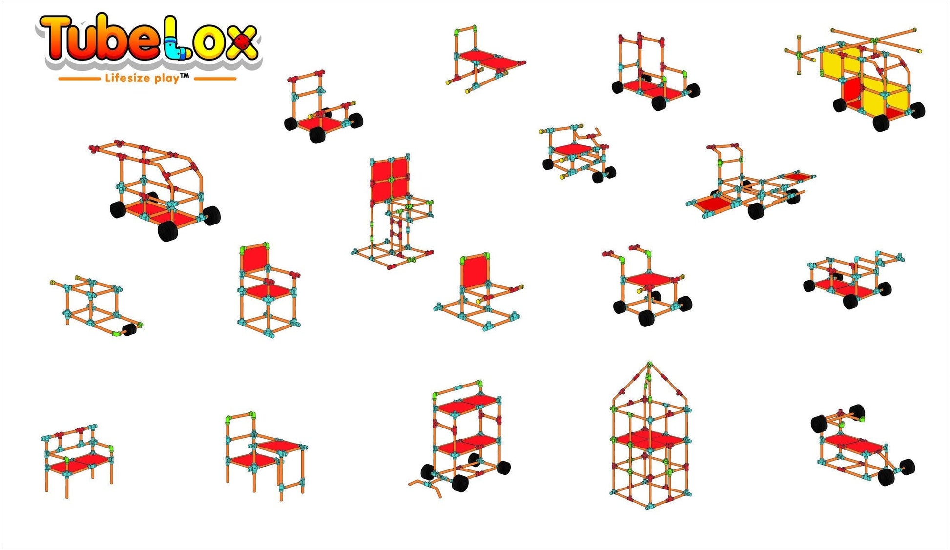 Two TubeLox Deluxe STEM toy sets with colorful tubes and connectors, designed for creative building and educational play.